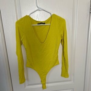 Yellow deep v-neck bodysuit